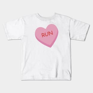 "Run" Pink Candy Heart Kids T-Shirt